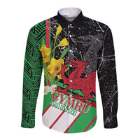 Wales Saint David's Day Long Sleeve Button Shirt Cymru Am Byth Welsh Dragon - Wonder Print Shop