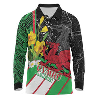 Wales Saint David's Day Long Sleeve Polo Shirt Cymru Am Byth Welsh Dragon - Wonder Print Shop