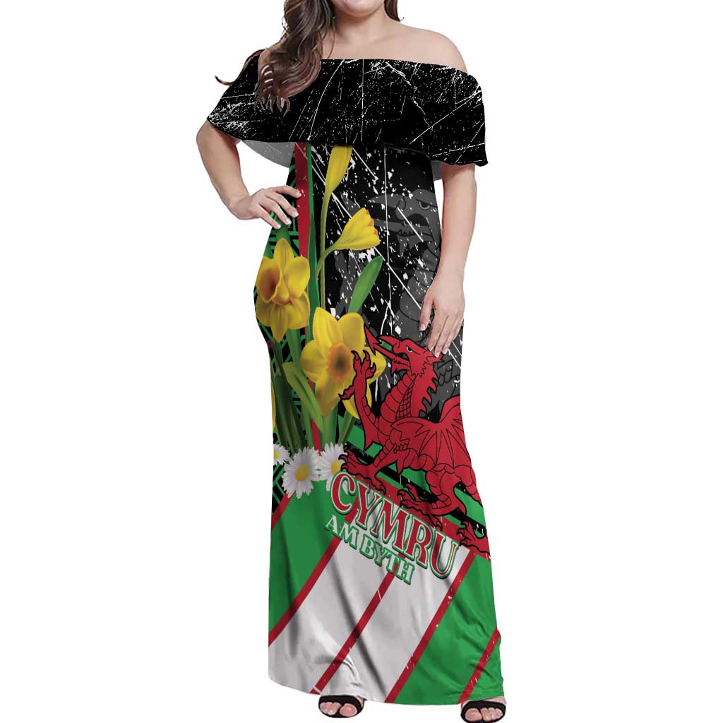 Wales Saint David's Day Off Shoulder Maxi Dress Cymru Am Byth Welsh Dragon - Wonder Print Shop
