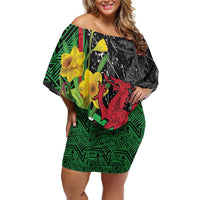 Wales Saint David's Day Off Shoulder Short Dress Cymru Am Byth Welsh Dragon - Wonder Print Shop
