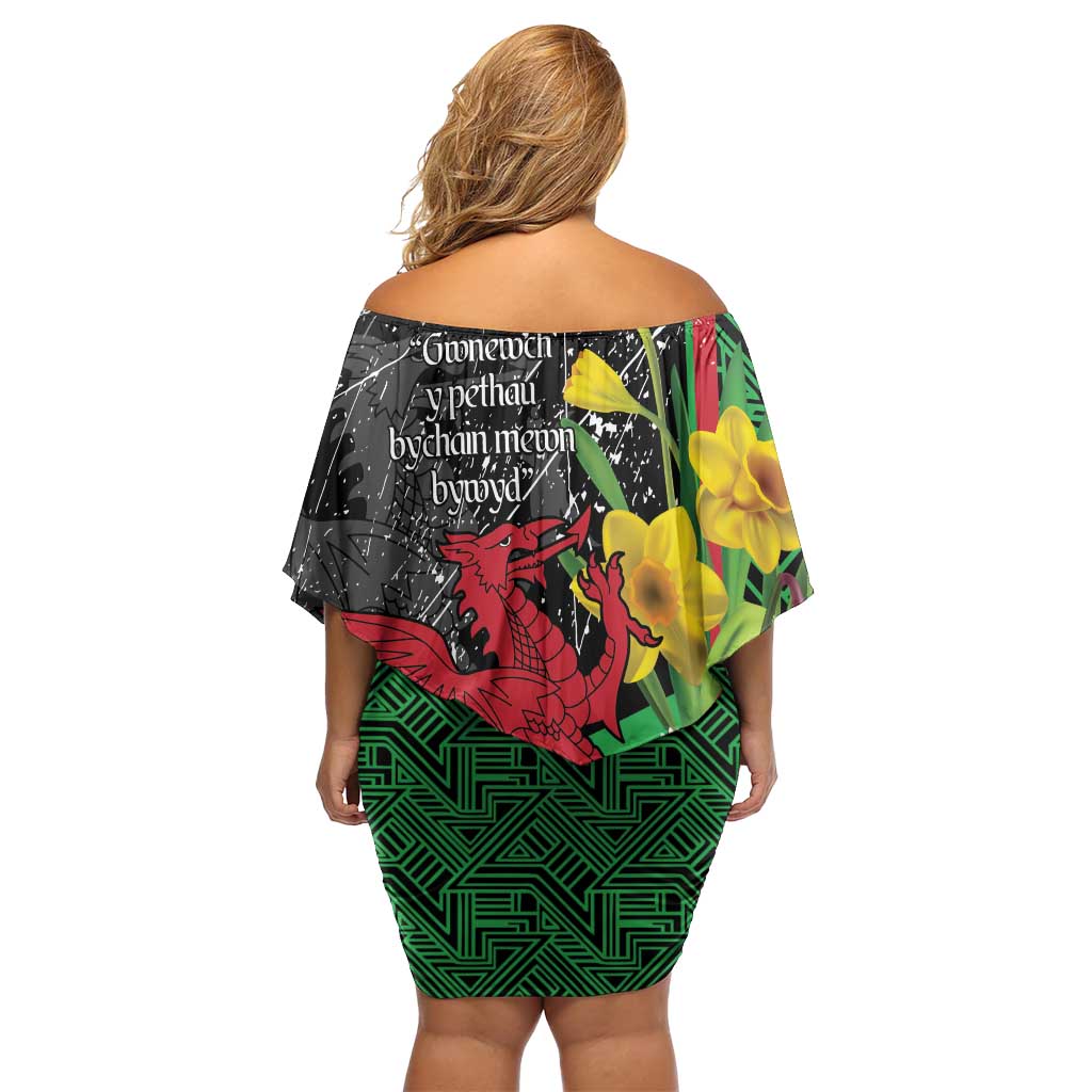 Wales Saint David's Day Off Shoulder Short Dress Cymru Am Byth Welsh Dragon - Wonder Print Shop