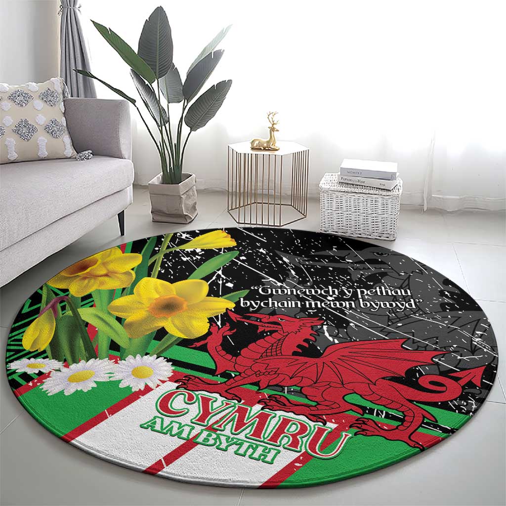 Wales Saint David's Day Round Carpet Cymru Am Byth Welsh Dragon - Wonder Print Shop