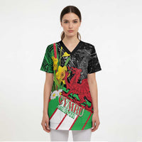 Wales Saint David's Day Scrub Top Cymru Am Byth Welsh Dragon - Wonder Print Shop