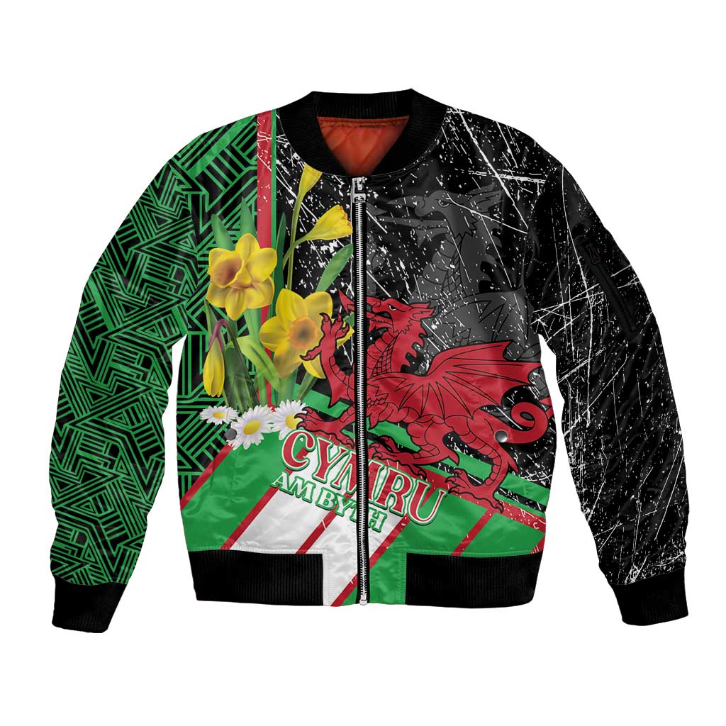 Wales Saint David's Day Sleeve Zip Bomber Jacket Cymru Am Byth Welsh Dragon - Wonder Print Shop