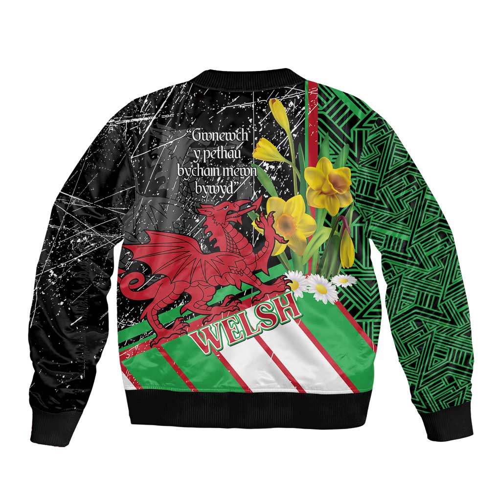Wales Saint David's Day Sleeve Zip Bomber Jacket Cymru Am Byth Welsh Dragon - Wonder Print Shop