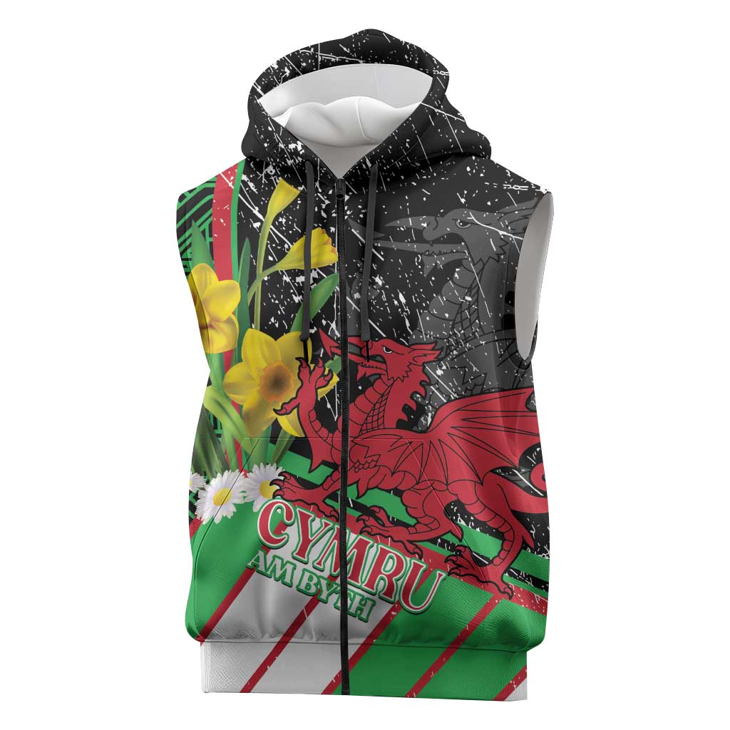 Wales Saint David's Day Sleeveless Zip Hoodie Cymru Am Byth Welsh Dragon - Wonder Print Shop