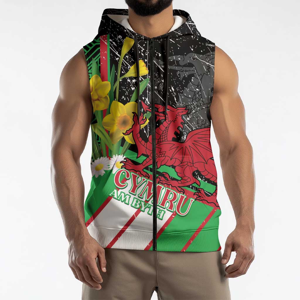 Wales Saint David's Day Sleeveless Zip Hoodie Cymru Am Byth Welsh Dragon - Wonder Print Shop