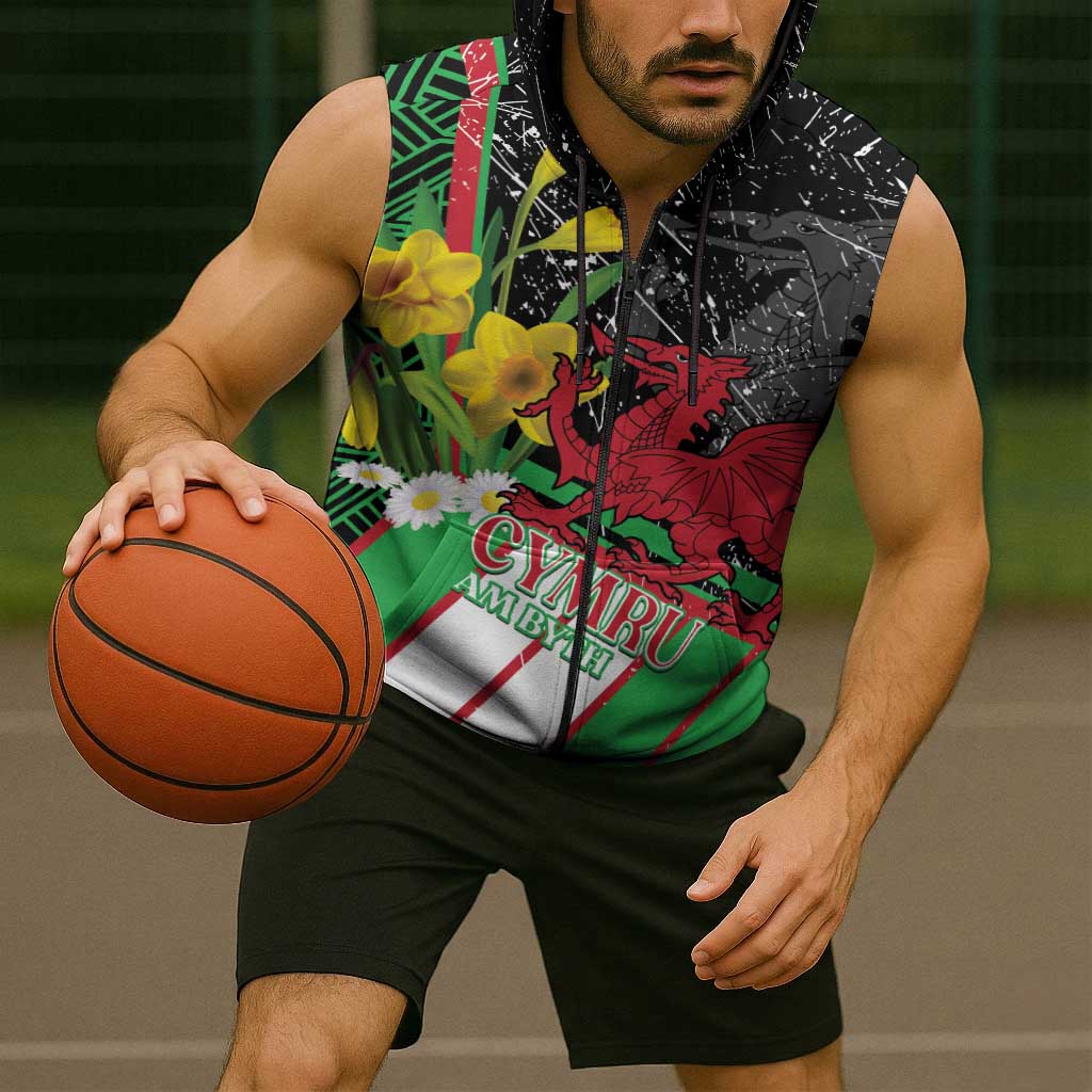 Wales Saint David's Day Sleeveless Zip Hoodie Cymru Am Byth Welsh Dragon - Wonder Print Shop