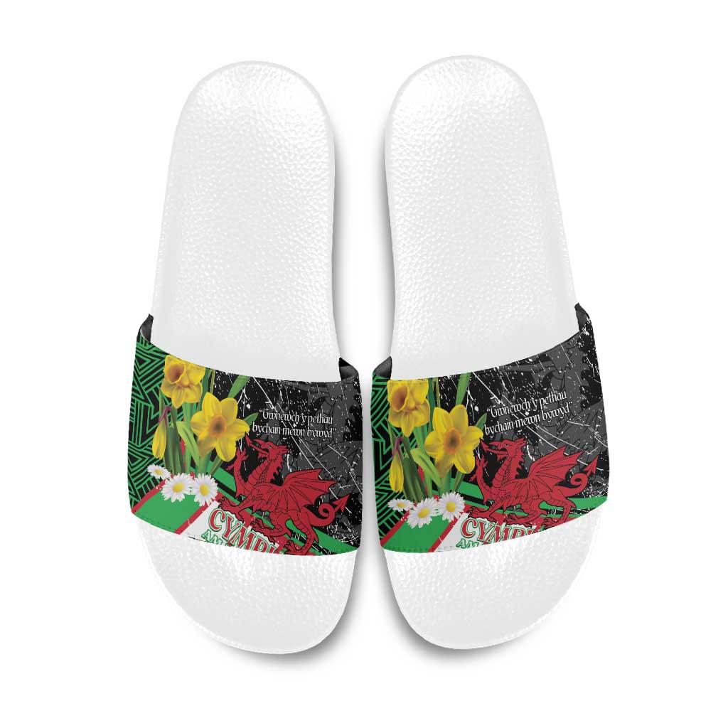 Wales Saint David's Day Slide Sandals Cymru Am Byth Welsh Dragon - Wonder Print Shop