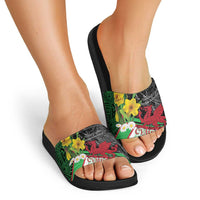 Wales Saint David's Day Slide Sandals Cymru Am Byth Welsh Dragon - Wonder Print Shop