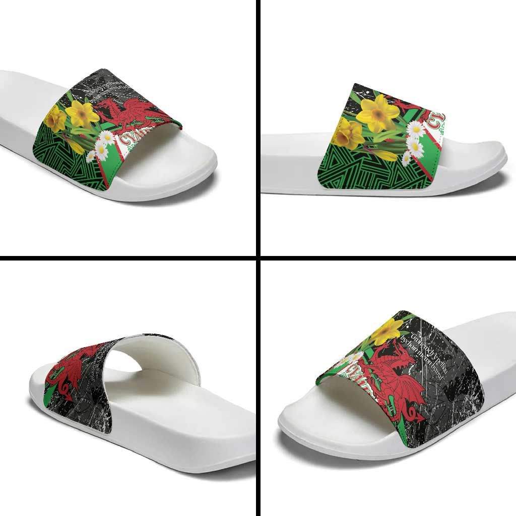 Wales Saint David's Day Slide Sandals Cymru Am Byth Welsh Dragon - Wonder Print Shop