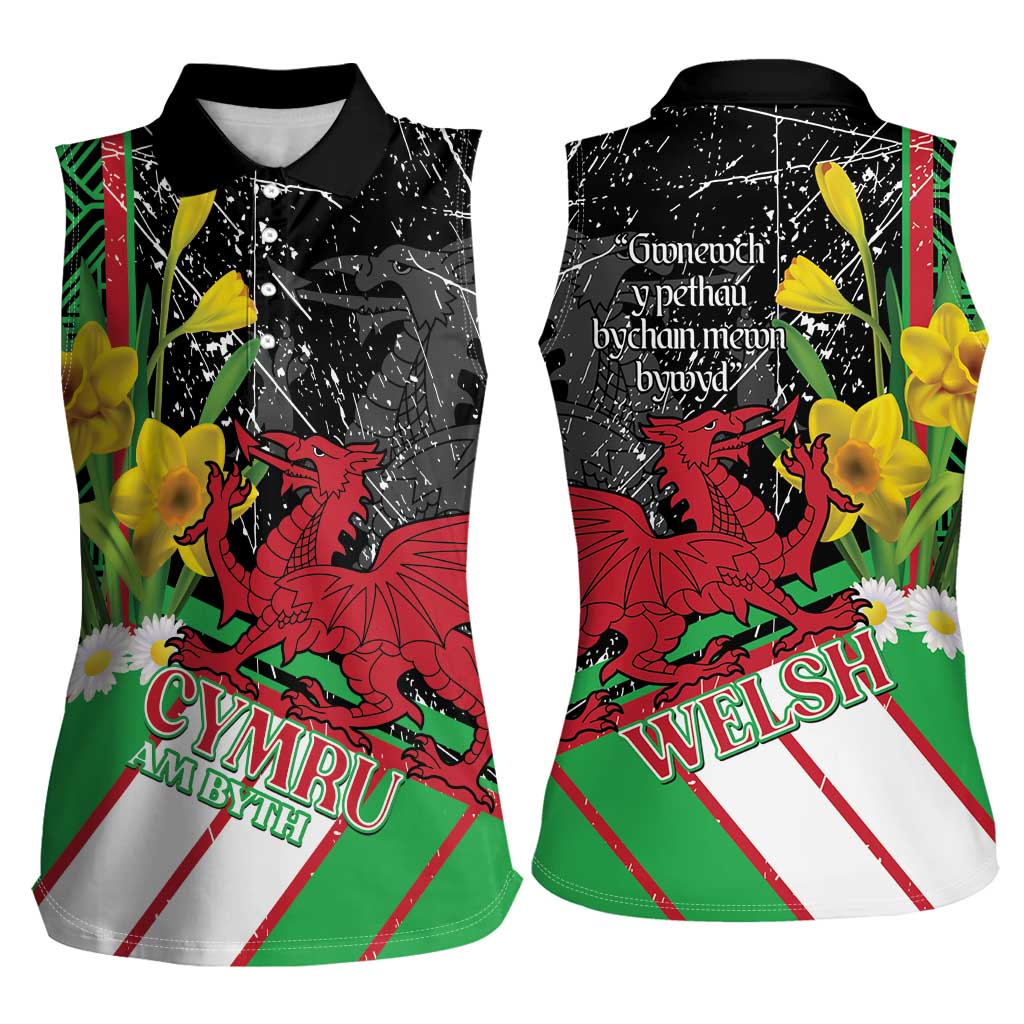 Wales Saint David's Day Women Sleeveless Polo Shirt Cymru Am Byth Welsh Dragon - Wonder Print Shop