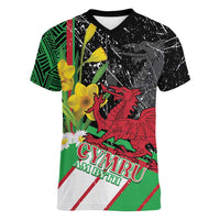 Wales Saint David's Day Women V-Neck T-Shirt Cymru Am Byth Welsh Dragon - Wonder Print Shop