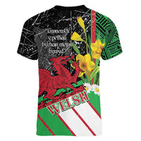 Wales Saint David's Day Women V-Neck T-Shirt Cymru Am Byth Welsh Dragon - Wonder Print Shop