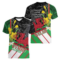 Wales Saint David's Day Women V-Neck T-Shirt Cymru Am Byth Welsh Dragon - Wonder Print Shop