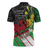 Wales Saint David's Day Zipper Polo Shirt Cymru Am Byth Welsh Dragon - Wonder Print Shop