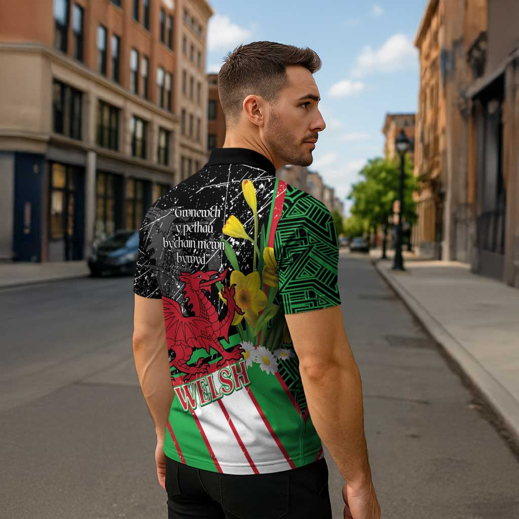 Wales Saint David's Day Zipper Polo Shirt Cymru Am Byth Welsh Dragon - Wonder Print Shop