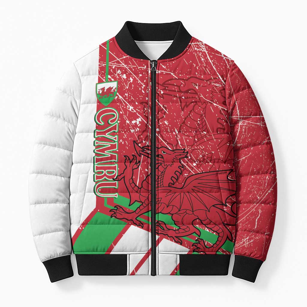 Wales Football Custom Bomber Puffer Jacket 2026 Come On Cymru Grunge Style - Wonder Print Shop