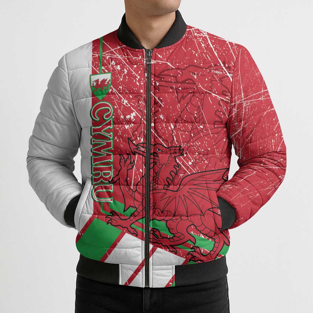 Wales Football Custom Bomber Puffer Jacket 2026 Come On Cymru Grunge Style - Wonder Print Shop