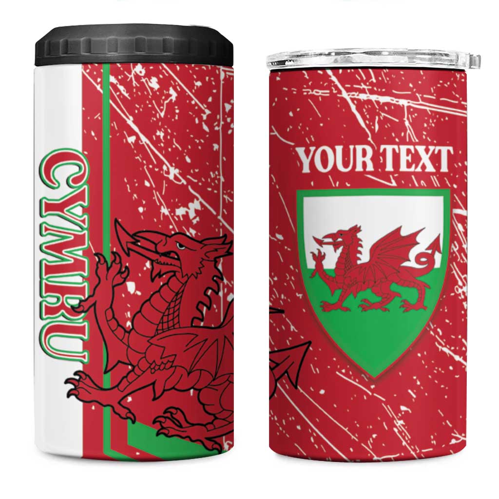 Wales Football Custom 4 in 1 Can Cooler Tumbler 2026 Come On Cymru Grunge Style - Wonder Print Shop