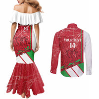 Wales Football Custom Couples Matching Mermaid Dress and Long Sleeve Button Shirt 2026 Come On Cymru Grunge Style - Wonder Print Shop