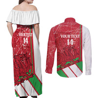 Wales Football Custom Couples Matching Off Shoulder Maxi Dress and Long Sleeve Button Shirt 2026 Come On Cymru Grunge Style - Wonder Print Shop