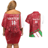 Wales Football Custom Couples Matching Off Shoulder Short Dress and Hawaiian Shirt 2026 Come On Cymru Grunge Style - Wonder Print Shop