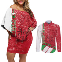 Wales Football Custom Couples Matching Off Shoulder Short Dress and Long Sleeve Button Shirt 2026 Come On Cymru Grunge Style - Wonder Print Shop
