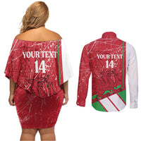 Wales Football Custom Couples Matching Off Shoulder Short Dress and Long Sleeve Button Shirt 2026 Come On Cymru Grunge Style - Wonder Print Shop