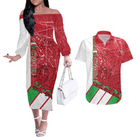Wales Football Custom Couples Matching Off The Shoulder Long Sleeve Dress and Hawaiian Shirt 2026 Come On Cymru Grunge Style - Wonder Print Shop