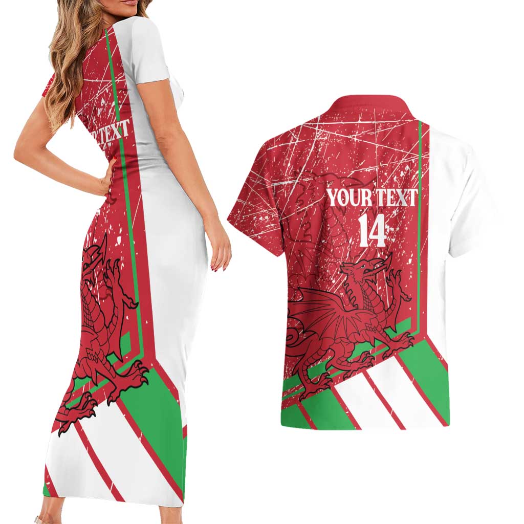 Wales Football Custom Couples Matching Short Sleeve Bodycon Dress and Hawaiian Shirt 2026 Come On Cymru Grunge Style - Wonder Print Shop