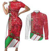 Wales Football Custom Couples Matching Short Sleeve Bodycon Dress and Long Sleeve Button Shirt 2026 Come On Cymru Grunge Style - Wonder Print Shop