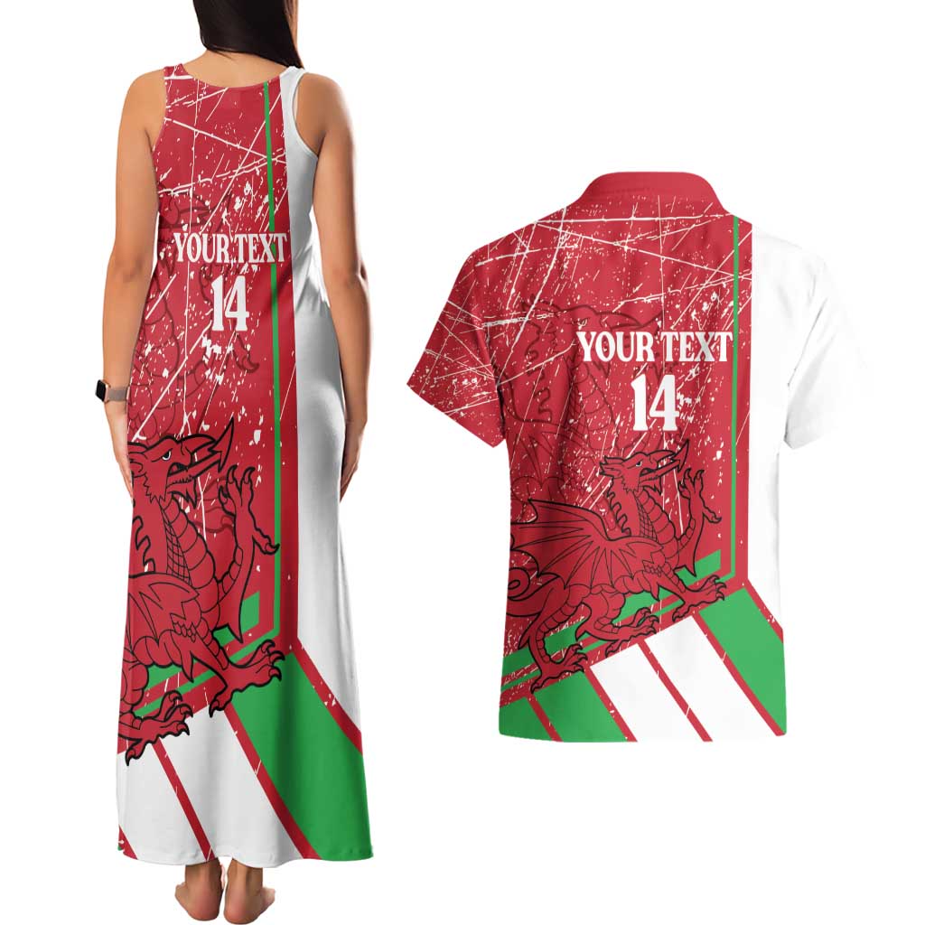 Wales Football Custom Couples Matching Tank Maxi Dress and Hawaiian Shirt 2026 Come On Cymru Grunge Style - Wonder Print Shop