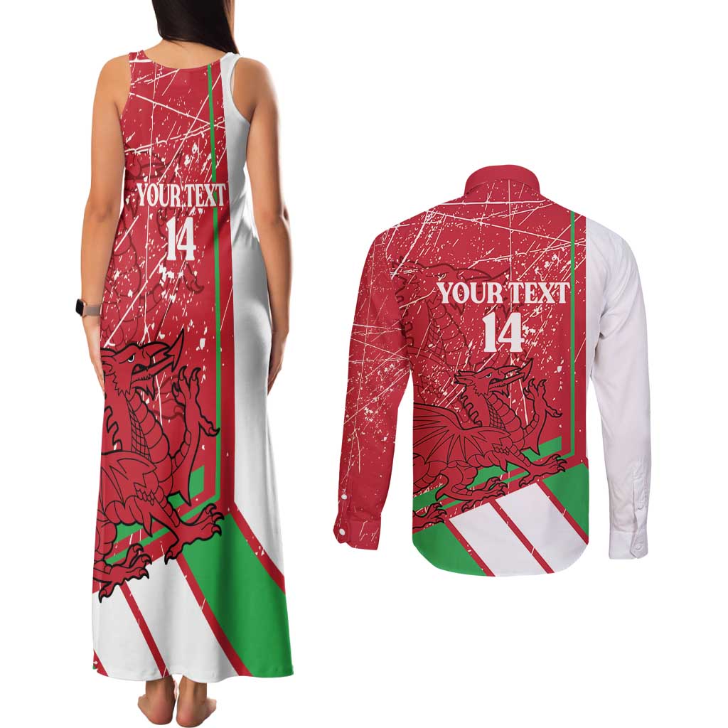Wales Football Custom Couples Matching Tank Maxi Dress and Long Sleeve Button Shirt 2026 Come On Cymru Grunge Style - Wonder Print Shop