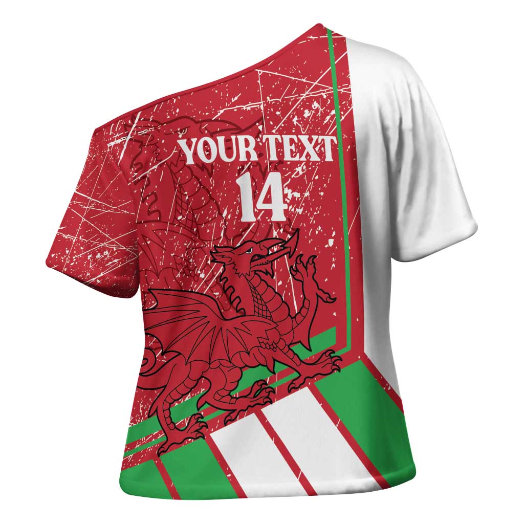 Wales Football Custom Cross Shoulder Shirt 2026 Come On Cymru Grunge Style - Wonder Print Shop