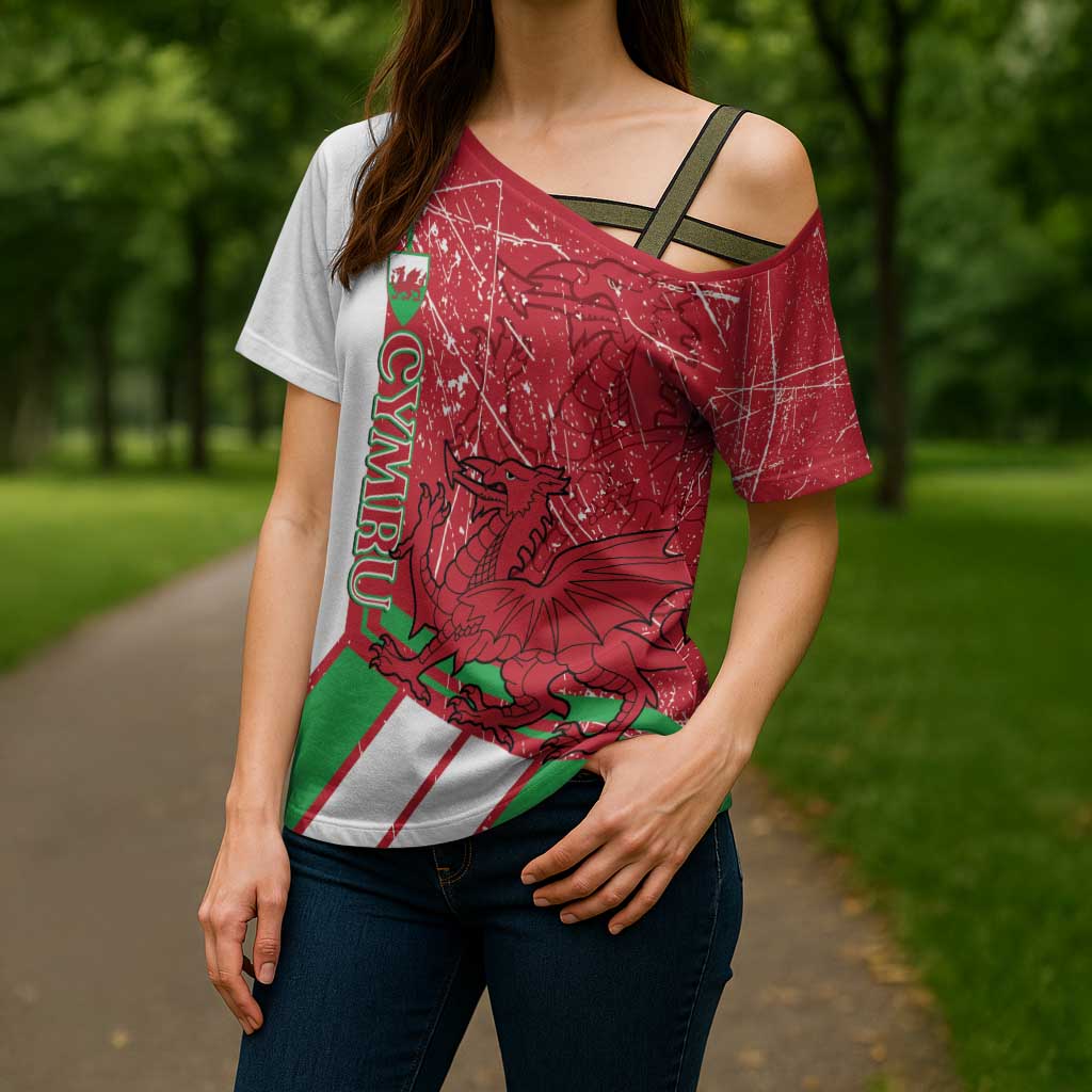 Wales Football Custom Cross Shoulder Shirt 2026 Come On Cymru Grunge Style - Wonder Print Shop