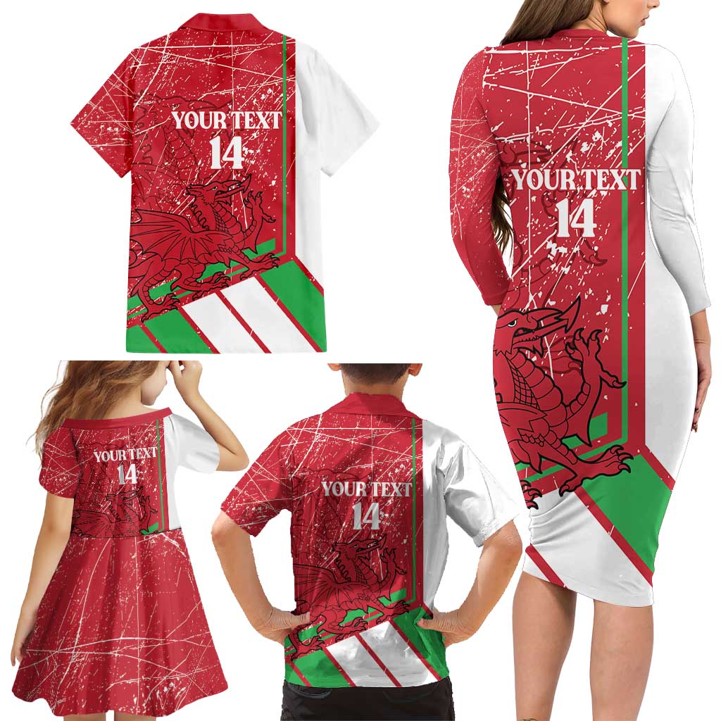 Wales Football Custom Family Matching Long Sleeve Bodycon Dress and Hawaiian Shirt 2026 Come On Cymru Grunge Style - Wonder Print Shop