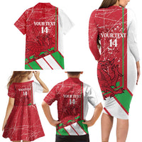 Wales Football Custom Family Matching Long Sleeve Bodycon Dress and Hawaiian Shirt 2026 Come On Cymru Grunge Style - Wonder Print Shop