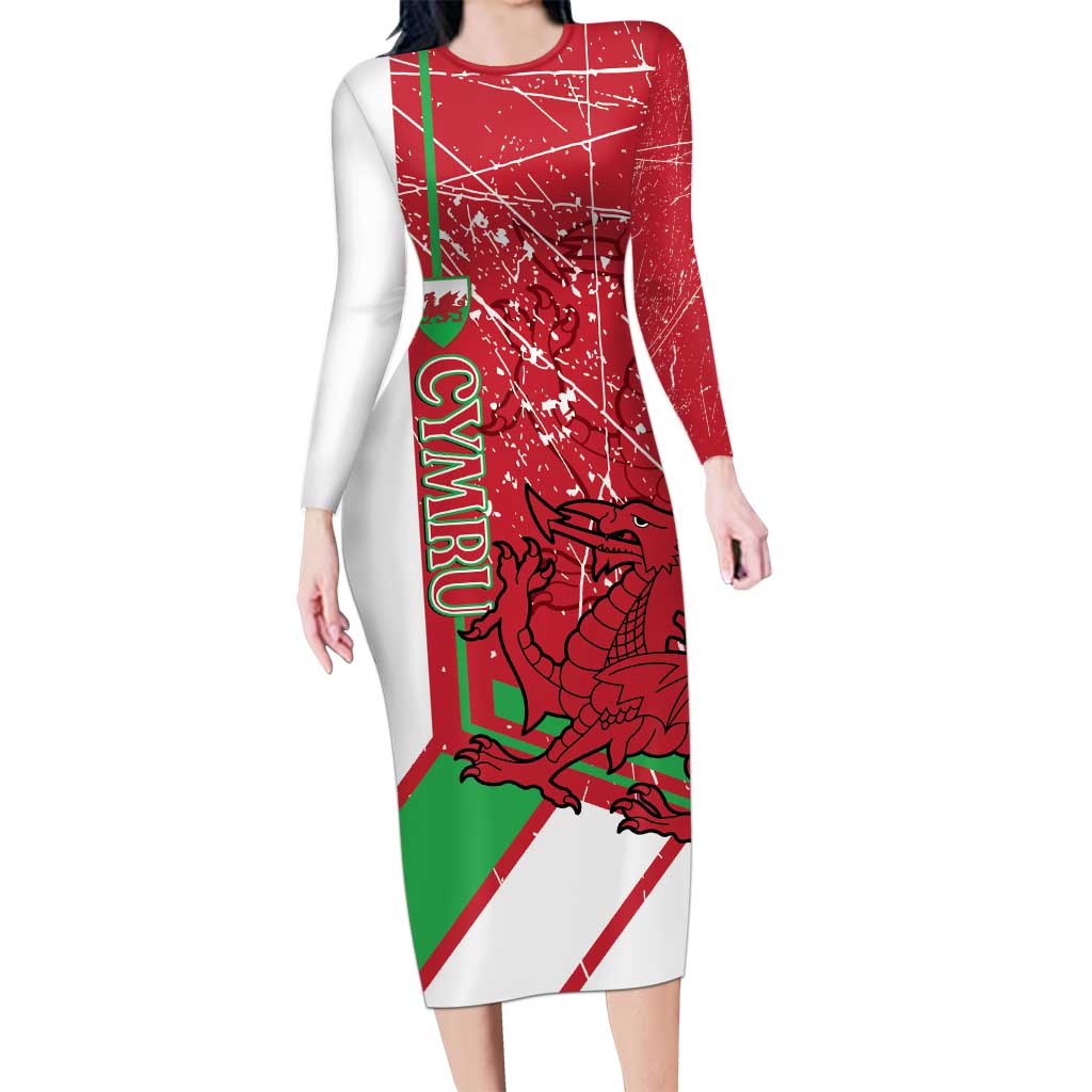 Wales Football Custom Family Matching Long Sleeve Bodycon Dress and Hawaiian Shirt 2026 Come On Cymru Grunge Style - Wonder Print Shop