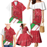 Wales Football Custom Family Matching Mermaid Dress and Hawaiian Shirt 2026 Come On Cymru Grunge Style - Wonder Print Shop