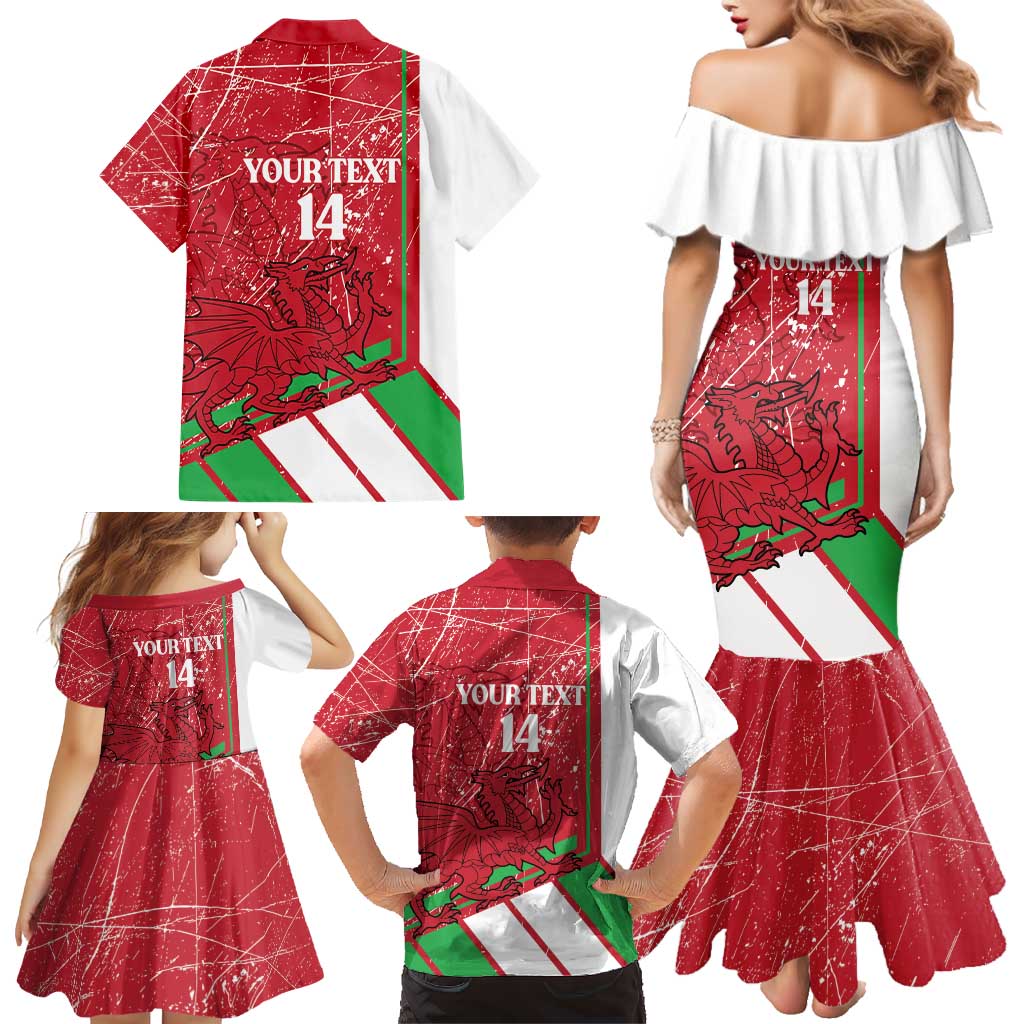 Wales Football Custom Family Matching Mermaid Dress and Hawaiian Shirt 2026 Come On Cymru Grunge Style - Wonder Print Shop