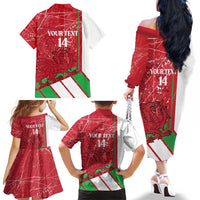 Wales Football Custom Family Matching Off The Shoulder Long Sleeve Dress and Hawaiian Shirt 2026 Come On Cymru Grunge Style - Wonder Print Shop