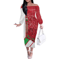 Wales Football Custom Family Matching Off The Shoulder Long Sleeve Dress and Hawaiian Shirt 2026 Come On Cymru Grunge Style - Wonder Print Shop