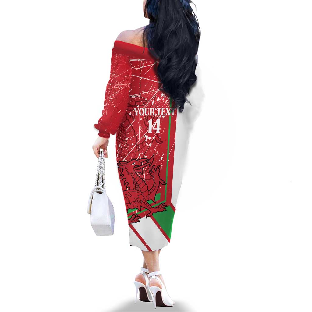 Wales Football Custom Family Matching Off The Shoulder Long Sleeve Dress and Hawaiian Shirt 2026 Come On Cymru Grunge Style - Wonder Print Shop