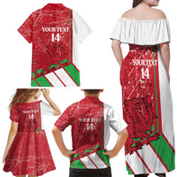 Wales Football Custom Family Matching Off Shoulder Maxi Dress and Hawaiian Shirt 2026 Come On Cymru Grunge Style - Wonder Print Shop