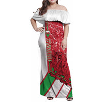 Wales Football Custom Family Matching Off Shoulder Maxi Dress and Hawaiian Shirt 2026 Come On Cymru Grunge Style - Wonder Print Shop