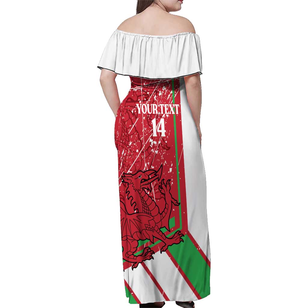 Wales Football Custom Family Matching Off Shoulder Maxi Dress and Hawaiian Shirt 2026 Come On Cymru Grunge Style - Wonder Print Shop