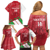 Wales Football Custom Family Matching Off Shoulder Short Dress and Hawaiian Shirt 2026 Come On Cymru Grunge Style - Wonder Print Shop