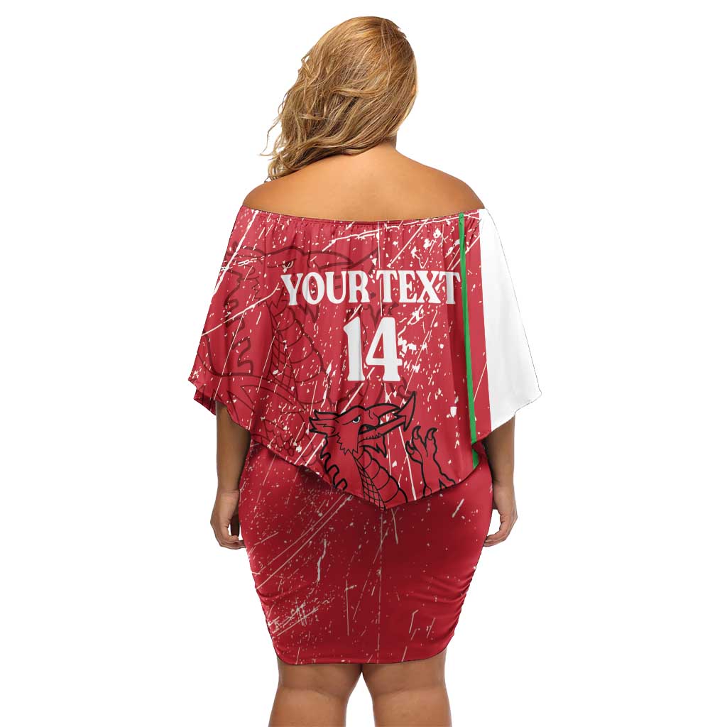 Wales Football Custom Family Matching Off Shoulder Short Dress and Hawaiian Shirt 2026 Come On Cymru Grunge Style - Wonder Print Shop