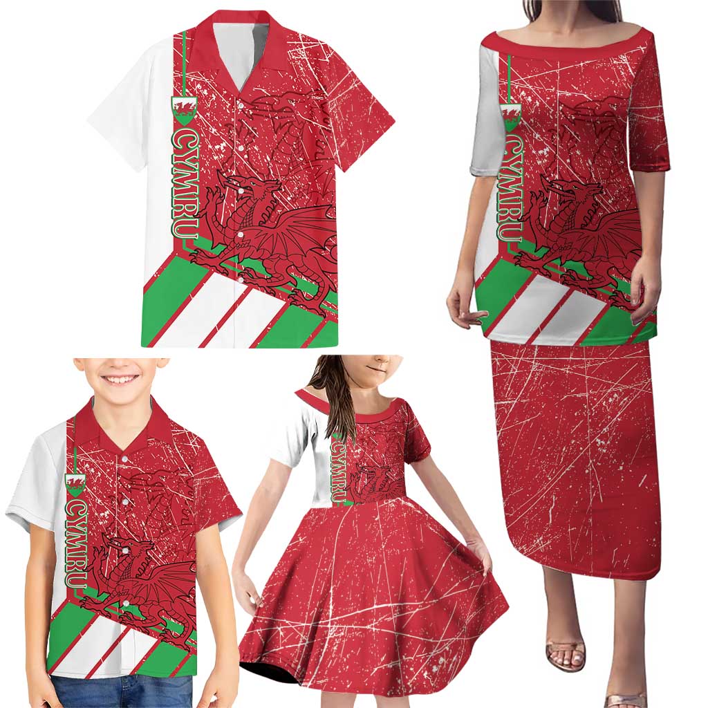 Wales Football Custom Family Matching Puletasi and Hawaiian Shirt 2026 Come On Cymru Grunge Style - Wonder Print Shop